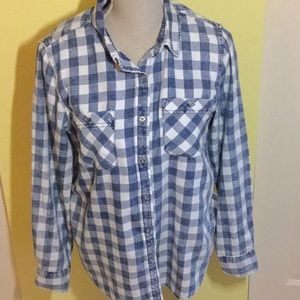 Vanilla Star blue & white plaid top SZ M